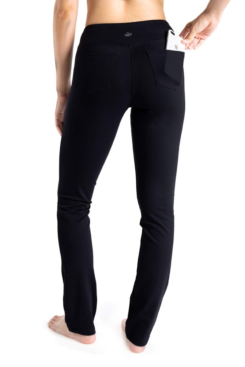 Yogipace Petite Women's 5-Pocket Straight Leg Yoga Dress Pants,Slim Fit Stretch Comfort Pants,27",Black,Size M - Image 2
